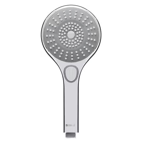 Kromirana ručna tuš slušalica SIKO promjera 115 mm s prebacivanjem između 3 mlaza tipkom.