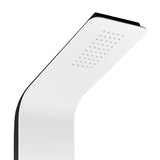 Bijeli tuš panel SIKO Alushower s 4 funkcije, uključujući nadglavni i ručni tuševi, vodopad i masažne mlaznice.