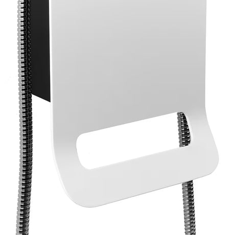 Bijeli tuš panel SIKO Alushower s 4 funkcije, uključujući nadglavni i ručni tuševi, vodopad i masažne mlaznice.