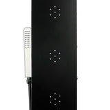 Crni tuš panel SIKO s 4 funkcije, uključujući nadglavni i ručni tuševi, slap i masažne mlaznice.