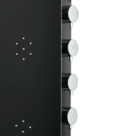 Crni tuš panel SIKO s 4 funkcije, uključujući nadglavni i ručni tuševi, slap i masažne mlaznice.