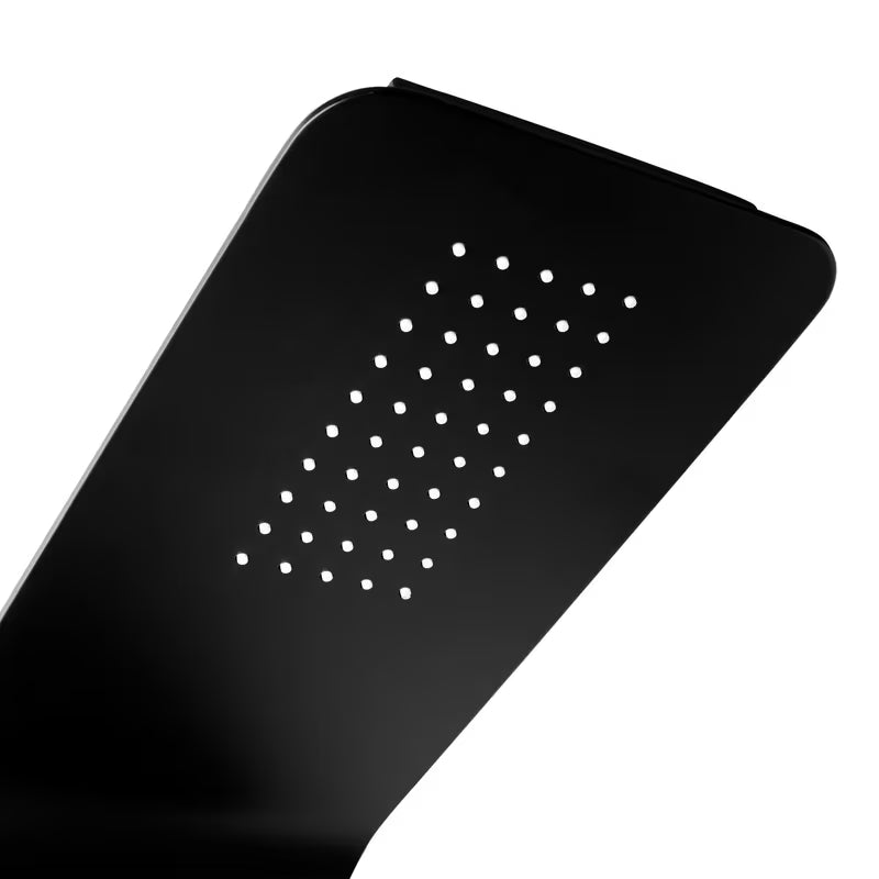 Crni tuš panel SIKO s 4 funkcije, uključujući nadglavni i ručni tuševi, slap i masažne mlaznice.