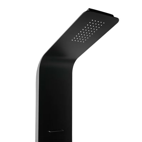 Crni tuš panel SIKO s 4 funkcije, uključujući nadglavni i ručni tuševi, slap i masažne mlaznice.