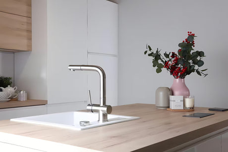 Inox miješalica za sudoper SIKO Steel s mat površinom i izvlačnim tušem