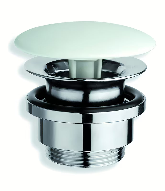 Bijela odvod za umivaonik bez preljeva sa stalnim protokom i okruglom keramičkom kapom