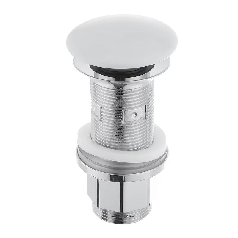 Bijela odvod za umivaonik s kapicom od istog materijala kao keramički umivaonik, zatvaranje pritiskom ClicClack.