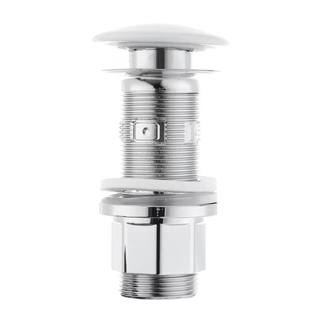 Bijela odvod za umivaonik s kapicom od istog materijala kao keramički umivaonik, zatvaranje pritiskom ClicClack.