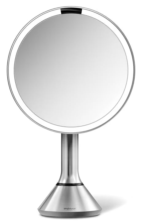 Kozmetičko ogledalo Simplehuman Dual Touch od brušenog nehrđajućeg čelika s Tru-lux LED osvjetljenjem i povećanjem 5x.