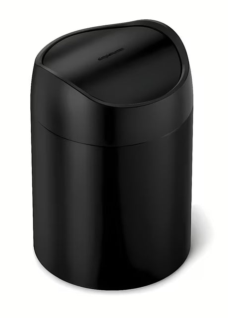 Crni stolni kanta za otpad Simplehuman Mini s preklopnim poklopcem i zapreminom 1,5 l.