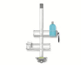 Tuš polica Simplehuman Shower caddy od nehrđajućih materijala s pomičnim policama i vakuumskim čašicama pro za stabilno pričvršćivanje.