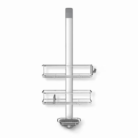 Tuš polica Simplehuman Shower caddy od nehrđajućih materijala s pomičnim policama i vakuumskim čašicama pro za stabilno pričvršćivanje.