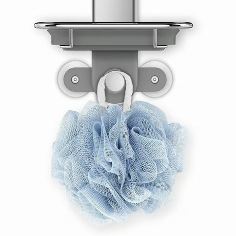 Tuš polica Simplehuman Shower caddy od nehrđajućih materijala s pomičnim policama i vakuumskim čašicama pro za stabilno pričvršćivanje.