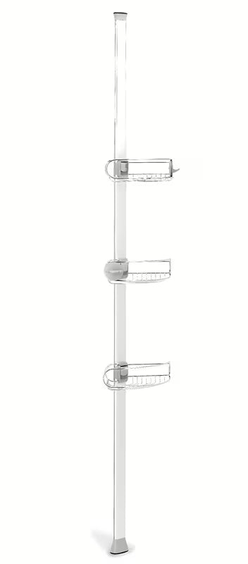 Podesiva tuš šipka Simplehuman Shower caddy sa žičanim policama za kutnu ugradnju od nehrđajućeg čelika.