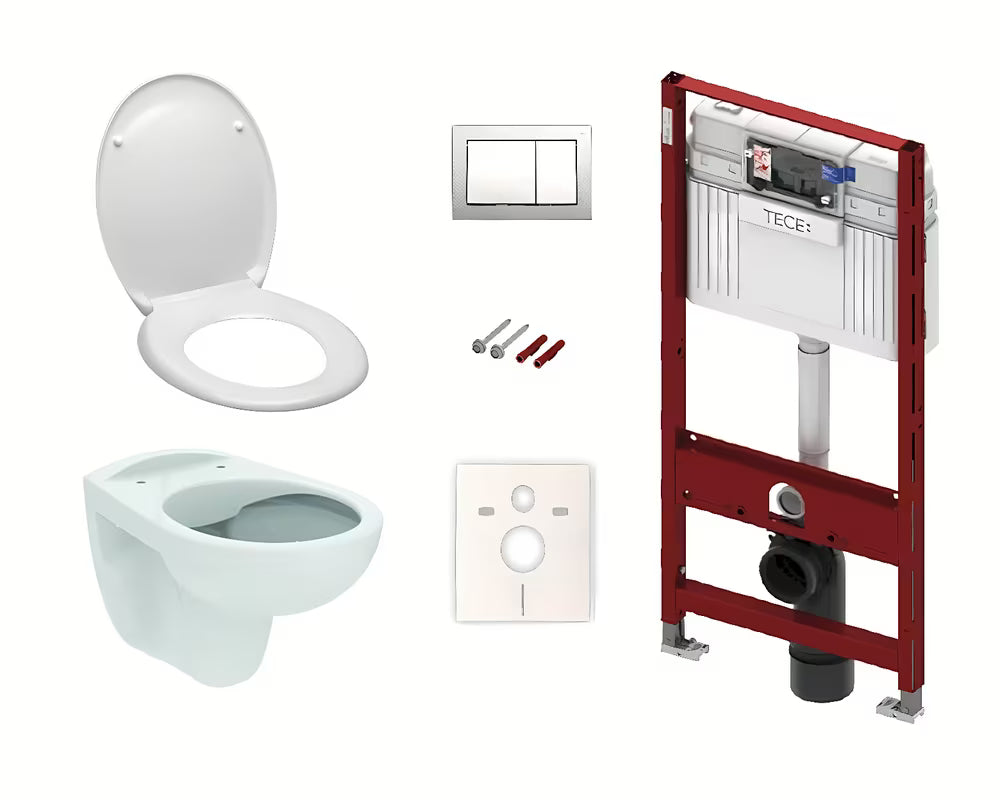 Viseći WC set Siko S-Line Pro s podžbuknim vodokotlićem TECE i kromiranom tipkom TECEbase