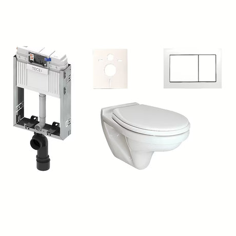 Viseći WC set Vidima S-Line Pro s podžbuknim vodokotlićem TECE i bijelom tipkom za ispiranje