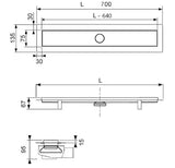 Tuš kanalica Tece Linus 70 cm s rešetkom od nehrđajućeg čelika u sjajnoj izvedbi i dekorom zebra