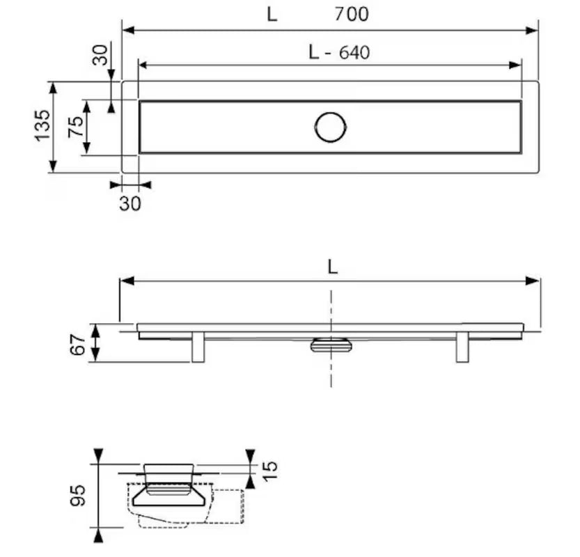 Tuš kanalica Tece Linus 70 cm s rešetkom od nehrđajućeg čelika u sjajnoj izvedbi i dekorom zebra