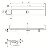 Tuš kanalica Tece Linus 80 cm u izvedbi chrome s rešetkom pro za umetanje pločica