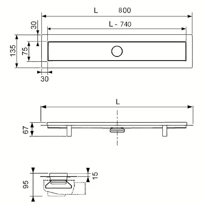 Tuš kanalica Tece Linus 80 cm u izvedbi chrome s rešetkom pro za umetanje pločica
