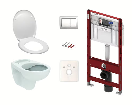 Viseći WC set Siko S-Line Pro s podžbuknim vodokotlićem TECE i kromiranom tipkom TECEbase