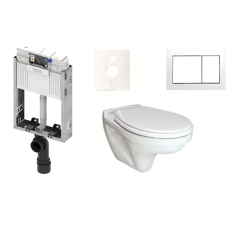 Viseći WC set Vidima S-Line Pro s podžbuknim vodokotlićem TECE i bijelom tipkom za ispiranje