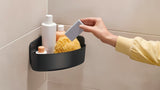 Kutna polica za tuš polica Tesa u mat crnoj boji s montažom bez bušenja pomoću Powerstrips Waterproof.