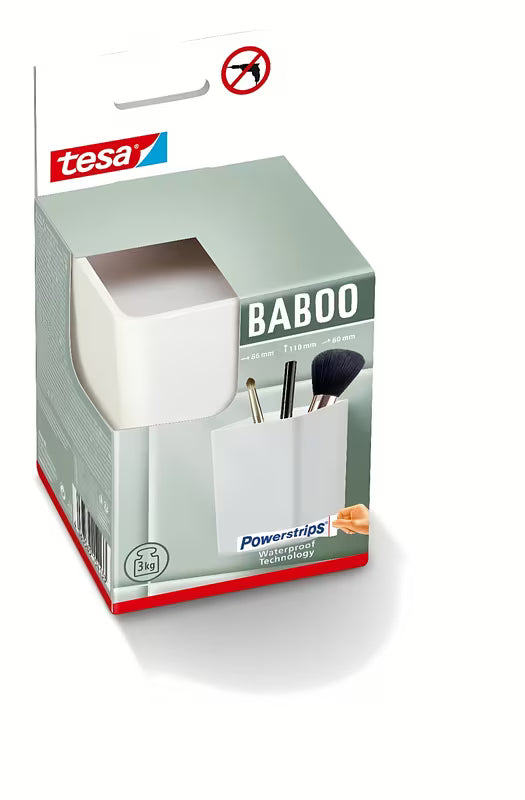 Bijela zidna polica tesa Baboo bez bušenja, s ljepljivom tehnologijom tesa Powerstrips Waterproof