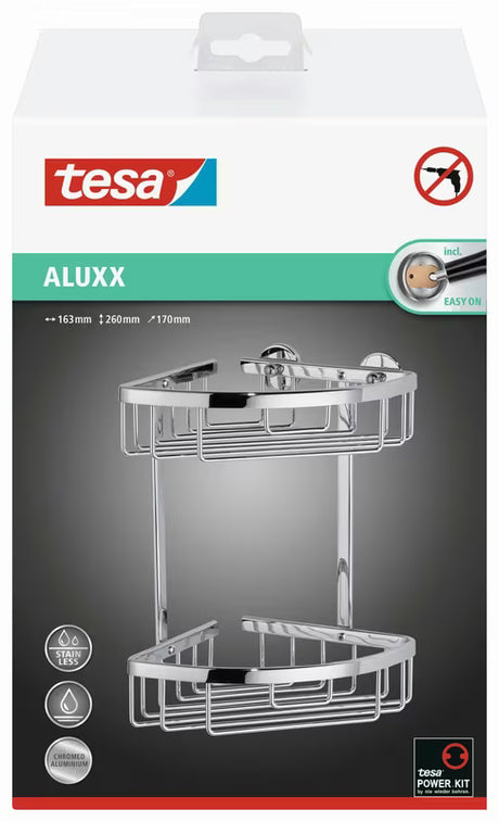 Kromirani kutni žičani košarica Tesa Aluxx do tuševi s montažom bez bušenja tesa Power.Kit.