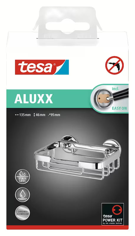 Kromirani košarica za sapun za tuševi Tesa Aluxx s montažom bez bušenja pomoću ljepila
