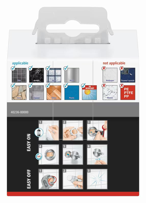 Kromirani četvrtasti kukica Tesa Ekkro za ručnik s montažom bez bušenja pomoću tehnologije Power.Kit