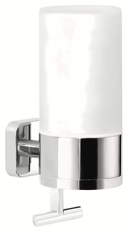 Kromirani zidni dozator sapuna Tesa Elegaant s posudom od mat stakla i upravljanjem jednom rukom.