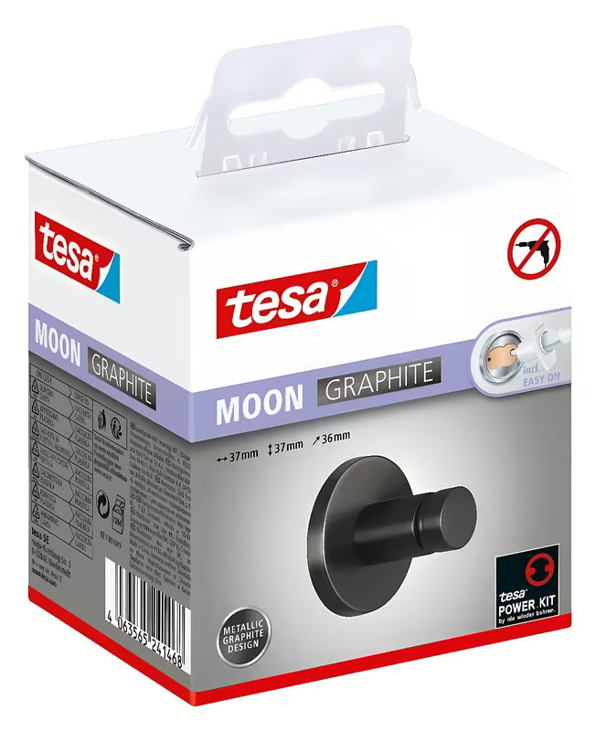 Kukica za ručnik Tesa u brušenoj hard graphite izvedbi s ljepljivom montažom tesa Power.Kit