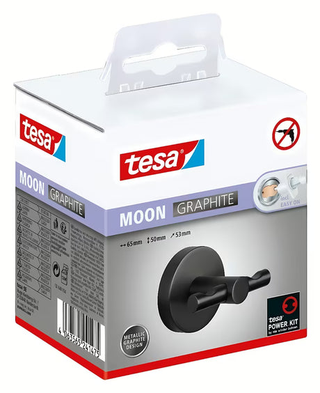 Metalni kukica za ogrtač Tesa u brušenoj izvedbi hard graphite s ljepljenjem bez bušenja