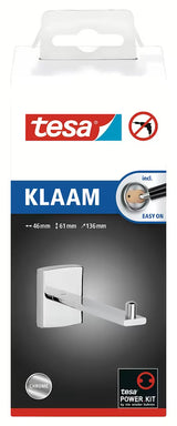 Kromirani držač toaletnog papira tesa Klaam s montažom bez bušenja pomoću tehnologije Power.Kit.