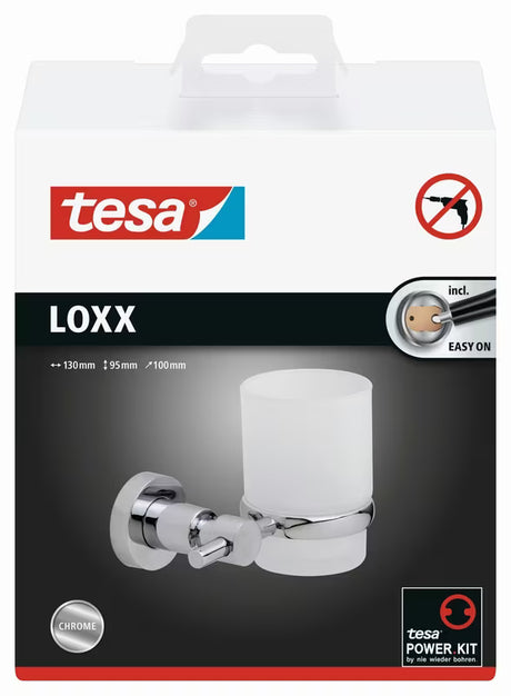 Kromirani držač čaše i četkica Tesa Loxx s mat staklom za zid