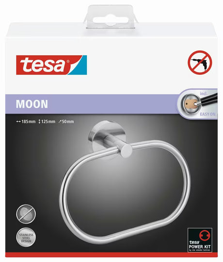 Zidni držač ručnika Tesa Moon od brušenog čelika s montažom bez bušenja