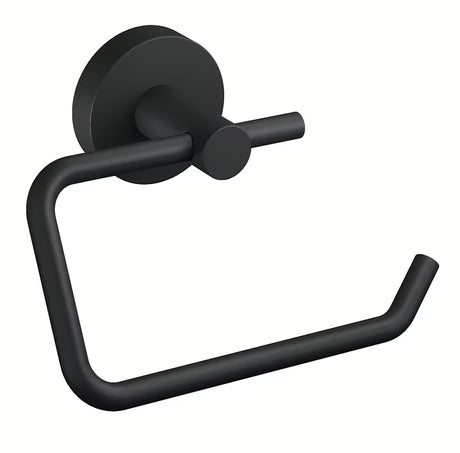 Mat crni držač toaletnog papira bez poklopca Tesa Moon Black s montažom tesa Power.Kit bez bušenja