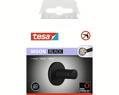 Mat crni držač za ručnike kukica Tesa Moon Black s lijepljenjem Tesa Power.Kit bez bušenja