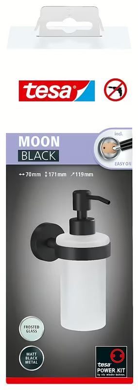 Tesa Moon Black dozator sapuna od satiniranog stakla s mat crnim držačem pro montaža bez bušenja