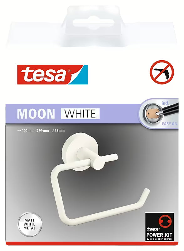 Mat bijeli držač toaletnog papira bez poklopca Tesa Moon Black s montažom lijepljenjem tesa® Power.Kit