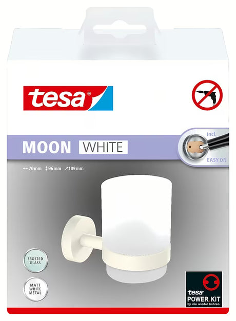 Tesa Moon Black držač čaše za četkice za zube u mat bijeloj boji sa satiniranim staklom