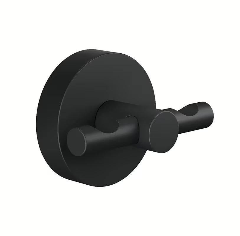 Mat crni kupaonski kukica Tesa Moon Black s ljepljivom montažom bez bušenja