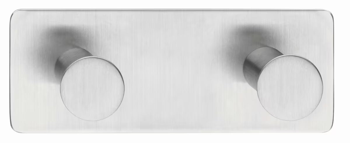 Dvostruka Kuka Tesa powerbutton od brušenog nehrđajućeg čelika pro montaža bez bušenja na tvrdim površinama.