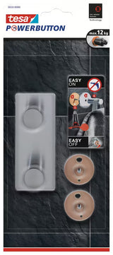 Dvostruka Kuka Tesa powerbutton od brušenog nehrđajućeg čelika pro montaža bez bušenja na tvrdim površinama.