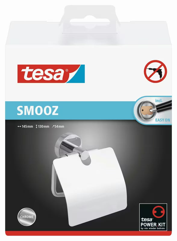 Sjajni kromirani držač toaletnog papira Tesa Smooz s montažom Power.Kit bez bušenja