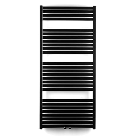 Kombinovaný radiátor Thermal Trend Kh 60x133 cm v černo-matném provedení s prohnutými šprclemi.