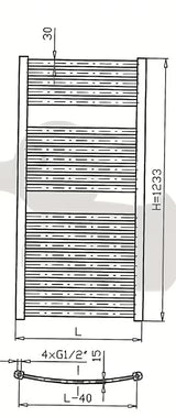 Bijeli kombinirani cijevni radijator Thermal Trend KM dimenzija 75x123,3 cm.