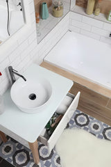 Bílé umyvadlo na desku Triomini Slim 40x40 cm z tenké keramiky s jemně zvlněnými okraji