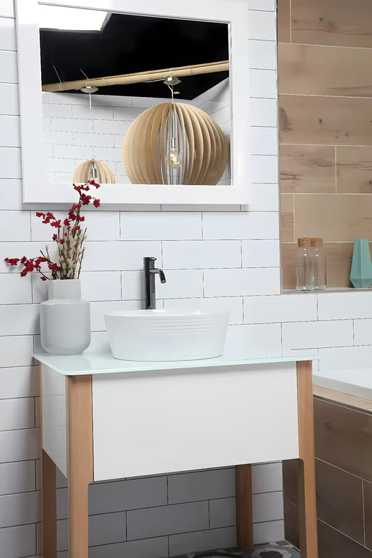 Bílé umyvadlo na desku Triomini Slim 40x40 cm z tenké keramiky s jemně zvlněnými okraji