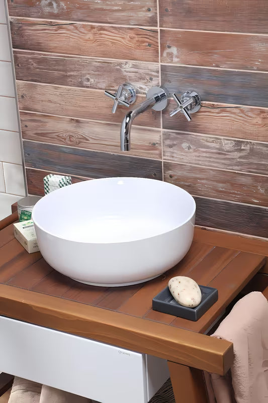 Bijeli umivaonik na ploču SIKO Triomini Slim od tanke keramike 38,5x38,5 cm bez preljeva